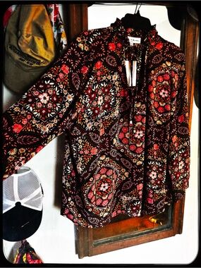 Blouse, Pink, Black, Floral Scarf Print.